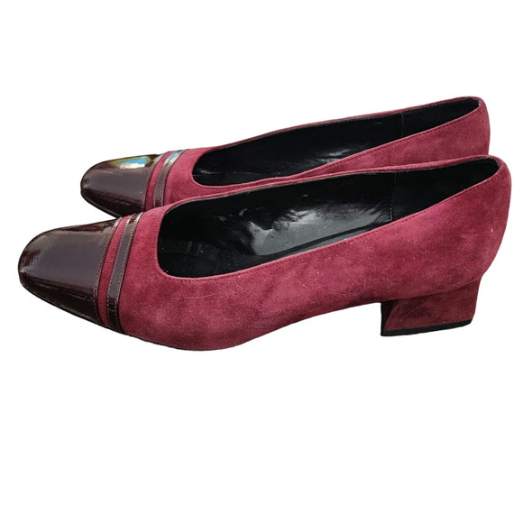 Van Eli Burgandy Suede with Patent Leather Cap Toe woman's Sz 6.5 M EUC - Picture 3 of 7